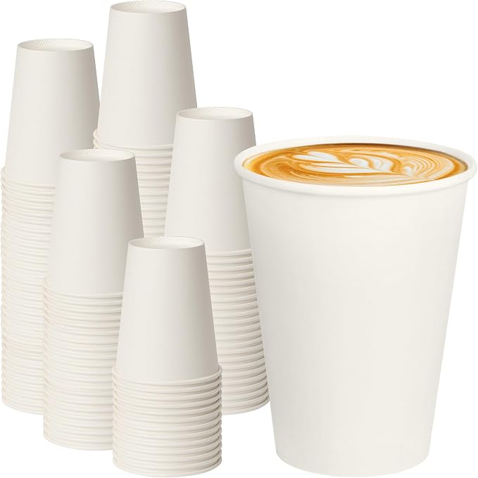 12 oz White Paper Coffee Cups, Disposable Hot Cups by PACKINNO