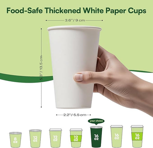 16 oz Coffee Cups Disposable White Paper Cups,180 Pack BPA Free Unbleached Disposable Cups, 300GSM Thickened Hot Cups, Leak Proof Drink Water Cups for Everyday Use Office Party Cafe Supply Essentials