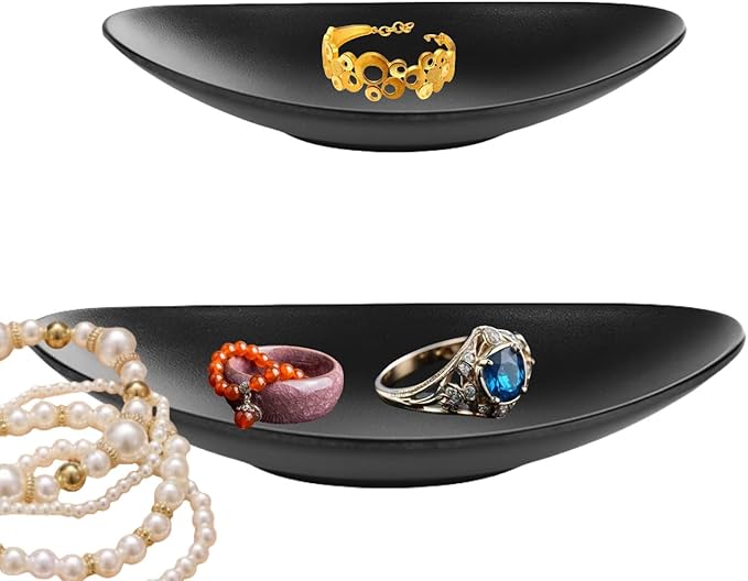 2 Pcs A5 Melamine Jewelry Dish Trinket Tray oval Trays Black Accessory Organizer Bowl