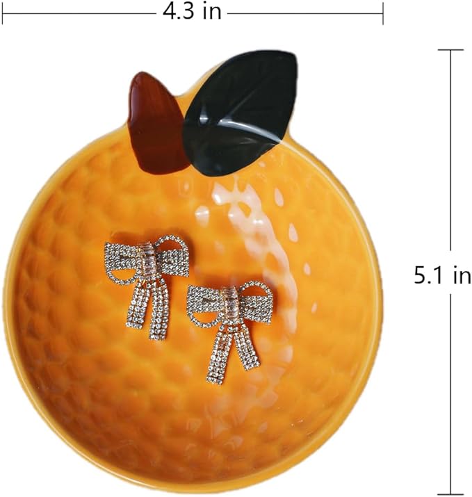 Ceramic Jewelry Tray, Orange Shaped Trinket Dish, Jewelry Organizer, Ring Holder, Decorative Bowl for Rings Earrings Necklaces Bracelet Jewelry Watch Keys, Gift for Sisters Daughter