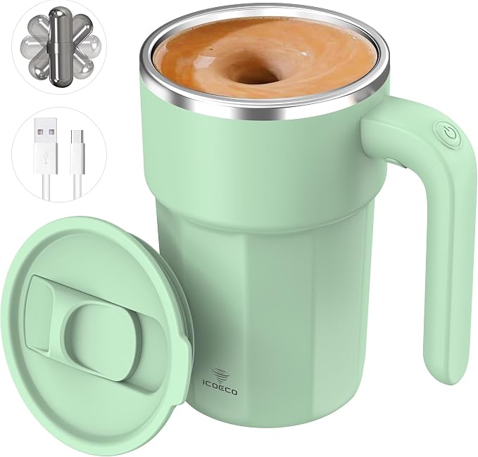 Self Stirring Coffee Mug, 12oz Rechargeable Magnetic Mixing Cup, 316 Stainless by ICOECOSmartDrinkware