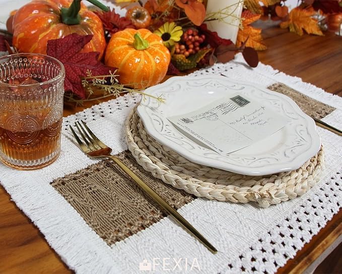 Boho Placemats Set of 6, Macrame Table Mats Farmhouse Dining Decor | 12x20" - Image 2