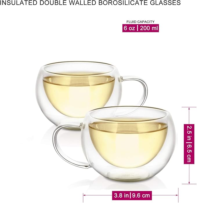 Teabloom Modern Classic Insulated Cups – 6 oz / 200 ml – Set of 2 Double Walled - Image 3