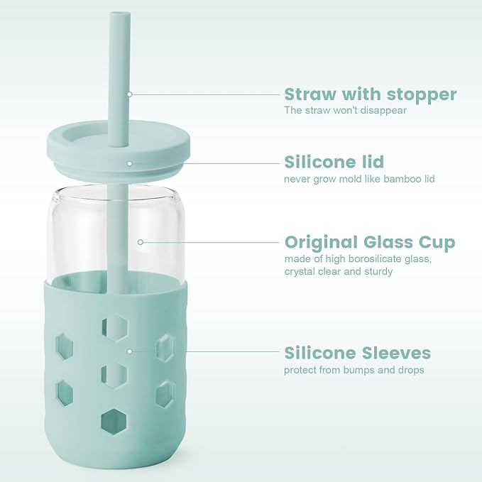 Mrsdry 16 oz Glass Cups with Lids and Straws - Image 2
