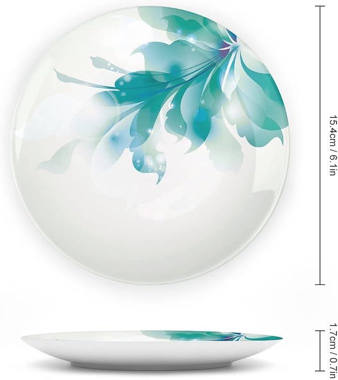 Ceramic Plates, Abstract Decor Decorative Ceramic Plates, Big Single Beautiful Blue Ombre Flowers, 10 Inch, Household Plates Decorative, White Light Blue and Blue