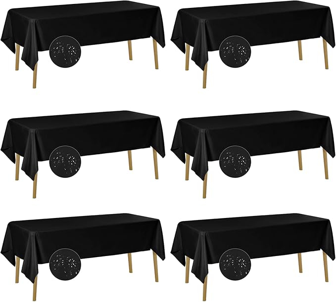 Fokitut 6 Pack Waterproof Rectangle Tablecloth, 60x102 Inch, Stain Resistant and Wrinkle Polyester Table Cloth, Fabric Table Cover for Kitchen Dining, Wedding, Party, Holiday Dinner-Black