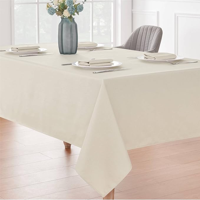 Rectangle 10 Feet Tablecloth 60x144 inch Linen Textured Table Cloth Stain and Wrinkle Resistant Washable Polyester, Decorative Table Cover Waterproof for Dining, Buffet and Camping, Beige