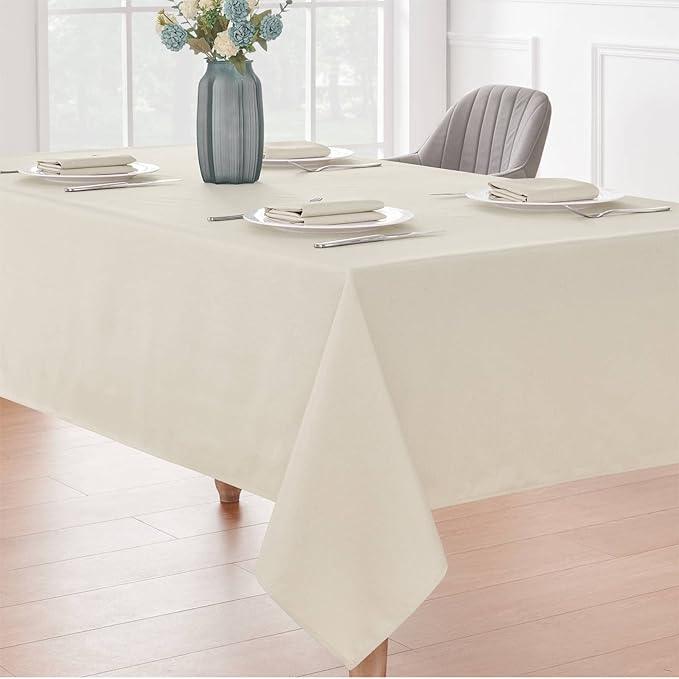 Rectangle 6 Feet Tablecloth 60x104 inch Linen Textured Table Cloth Stain and Wrinkle Resistant Washable Polyester, Decorative Table Cover Waterproof for Dining, Buffet and Camping, Beige