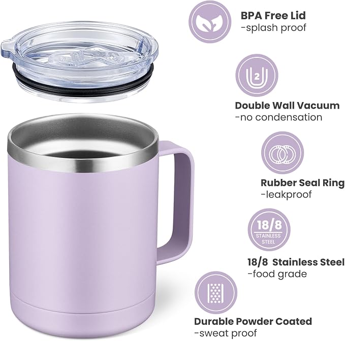 MEWAY 12oz Coffee Mug With Handle 2 Pack Bulk, Stainless Steel Insulated Travel - Image 3