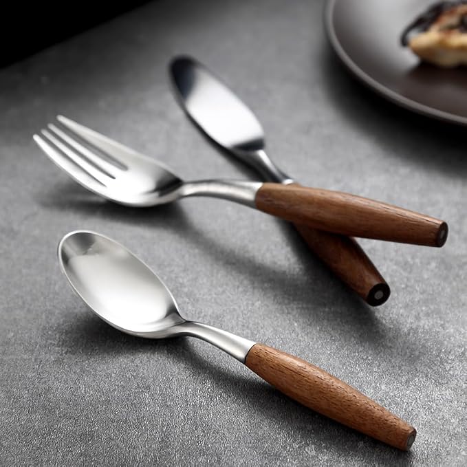 5-Piece Teak Retro Nordic 304 Stainless Steel Flatware Set – Elegant Silverware - Image 5