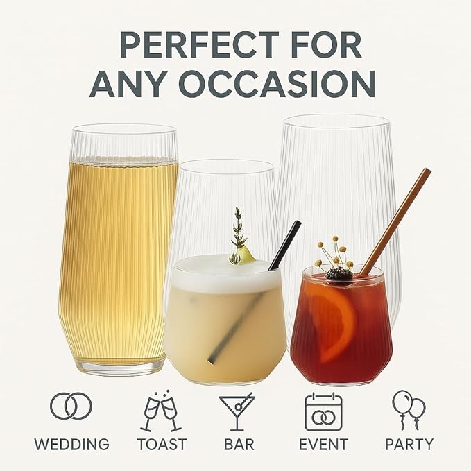 48 Pack Disposable Wine Glasses, 24 Stemless 9oz Champagne Flutes & 24 12oz - Image 5
