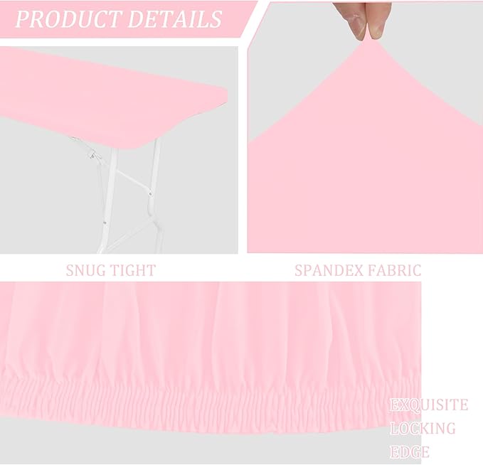 4 Pack Spandex Tablecloth Table Top Cap Cover Washable Elastic Rectangle Tablecloth for 6 FT Folding Tables for Indoor Outdoor Party (72 x 30 Inches, Pink)