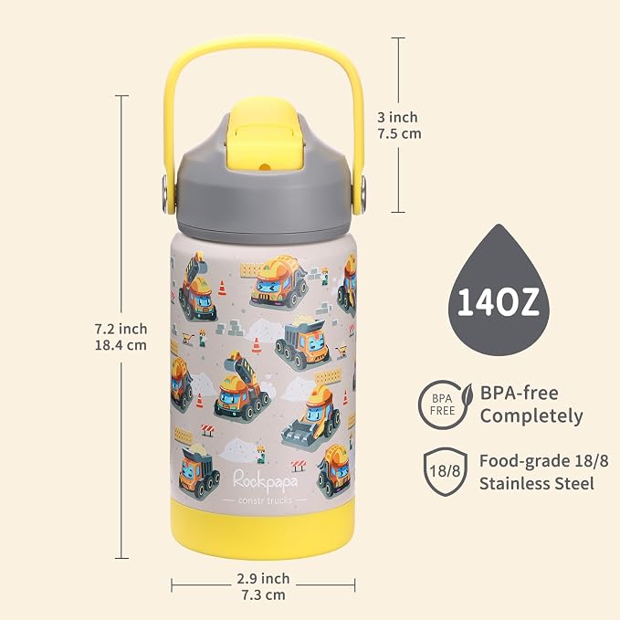 rockpapa 14 oz Kids Insulated Water Bottle，Stainless Steel Toddler Cups - Image 7