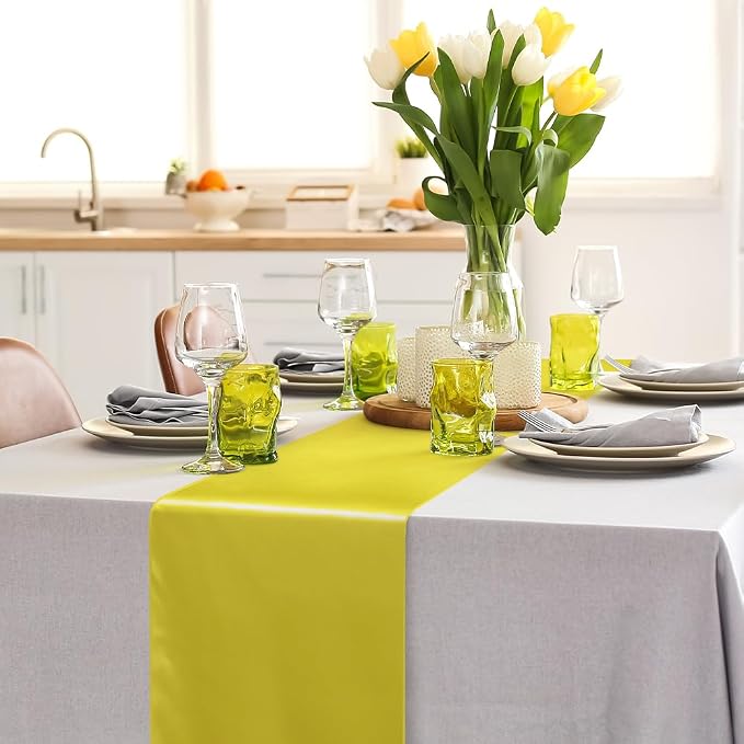 Aneco 12 Pack Satin Table Runner 12 x 108 Inch Yellow Long Wedding Satin Silk - Image 4