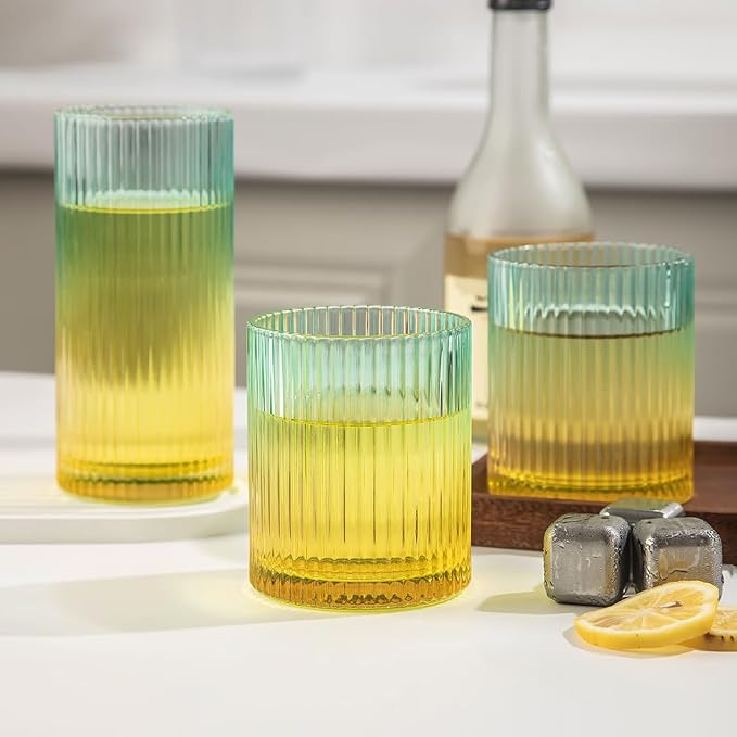 Ribbed Drinking Glasses 8pcs, 12oz and 10oz Glassware, Tumbler Glasses Cup Set - Image 7
