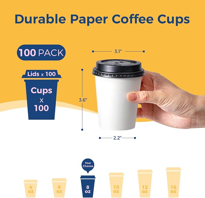 Fit Meal Prep 100 Pack 8 oz Disposable Coffee Cups - Image 2