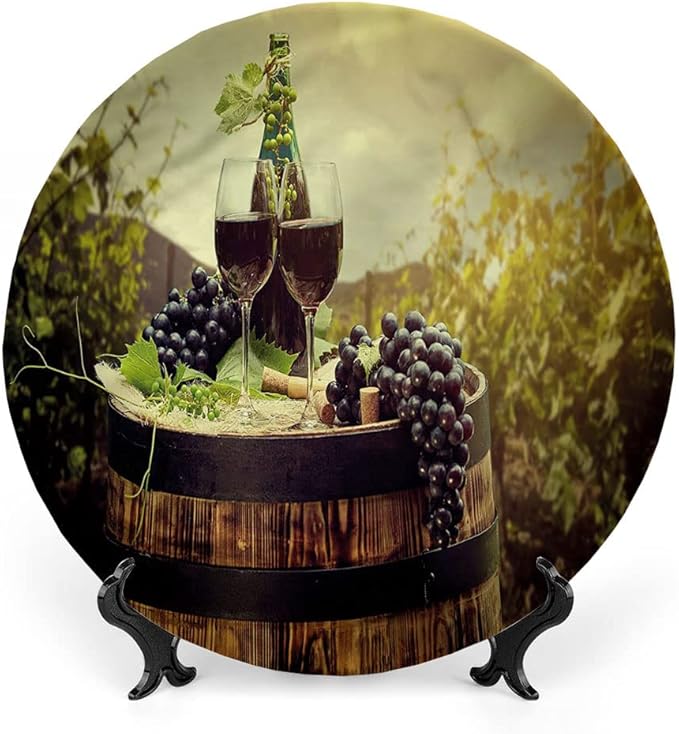 Ceramic Plates, Wine Decorative Ceramic Plates, Scenic Tuscany Vineyard, 10 Inch, for Dining, Parties, Wedding, Green Black Brown