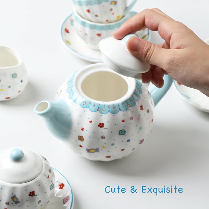 Sweejar Porcelain Tea Set for Little Girls, Kitchen Toys Tea Party Set for Kids - Image 5