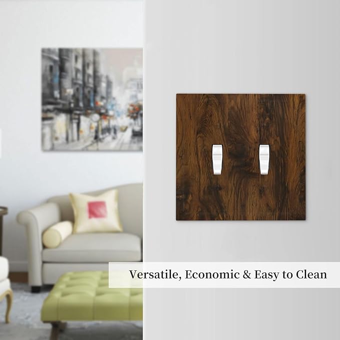 Decorative Light Switch Cover Brown Rustic Wood Grain Vintage Wooden Texture 2 Gang Wall Plate Double Toggle Switch Plate Receptacle Electrical Outlet Cover Switchplate for Cabin Bedroom（2 Pack）