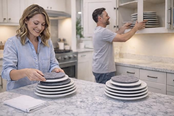 96 Piece Felt Plate Dividers for China Storage - Felt Protectors for Dinner, Salad, and Saucer Plates - Ideal for Moving Fine China, Porcelain, Glass, etc - Cut-to-Fit Full China Set - Grey
