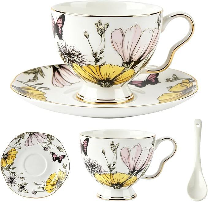 Tea Cup and Saucer Set, Floral by STAREARTH