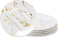Modern 6-Piece Dinner Plate Set, 10-Inch White Marble Ceramic Plates with Gold Rim, Elegant Appetizer Salad Dessert Plates for Everyday Dining & Party.