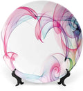 Decorative Plates, Abstract Decor Print Ornament, Colorful Smock Artwork Futuristic Decor, 10 Inch, 1 Plate with 1 Display Stand, Multy