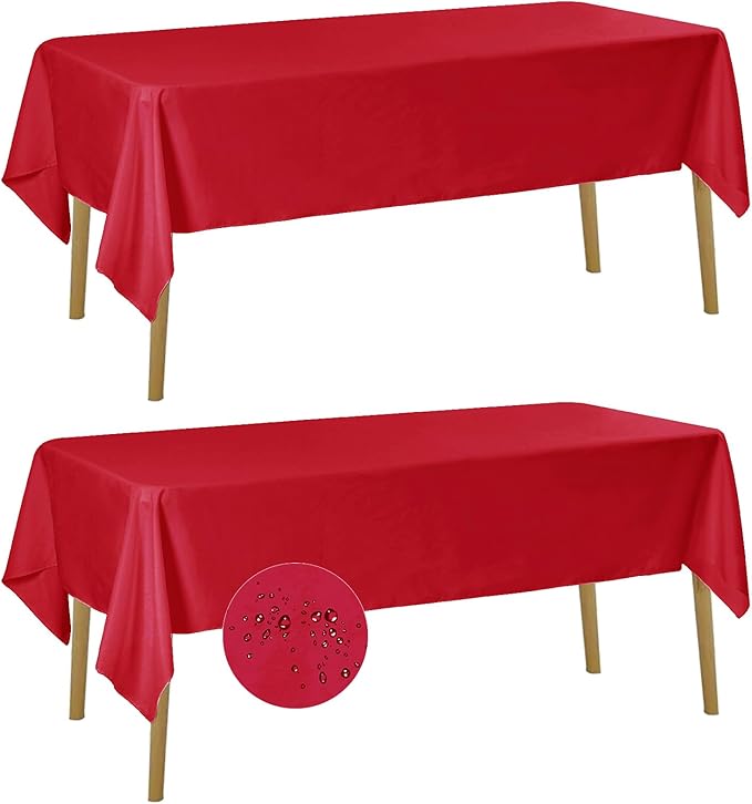 Fokitut 2 Pack Waterproof Rectangle Tablecloth, 60x84 Inch, Stain Resistant and Wrinkle Polyester Table Cloth, Fabric Table Cover for Kitchen Dining, Wedding, Party, Holiday Dinner-Red