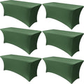 Obstal 6 Pack Stretch Spandex Blackish Green Table Covers for 6 Foot Tables - 6 FT Universal Rectangular Fitted Tablecloth Protector for Wedding, Banquet, Party