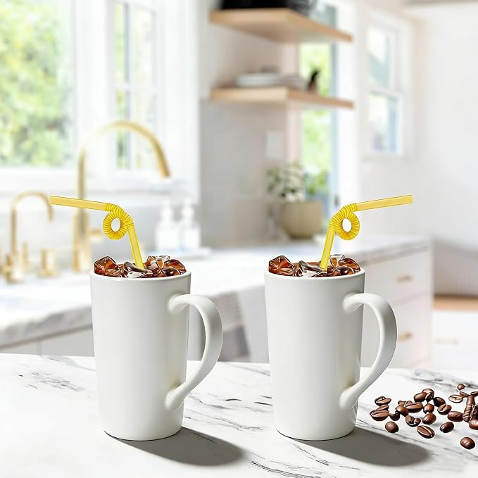 20oz Ceramic Coffee Mugs Set of 2, Large White Coffee Cups - Image 5