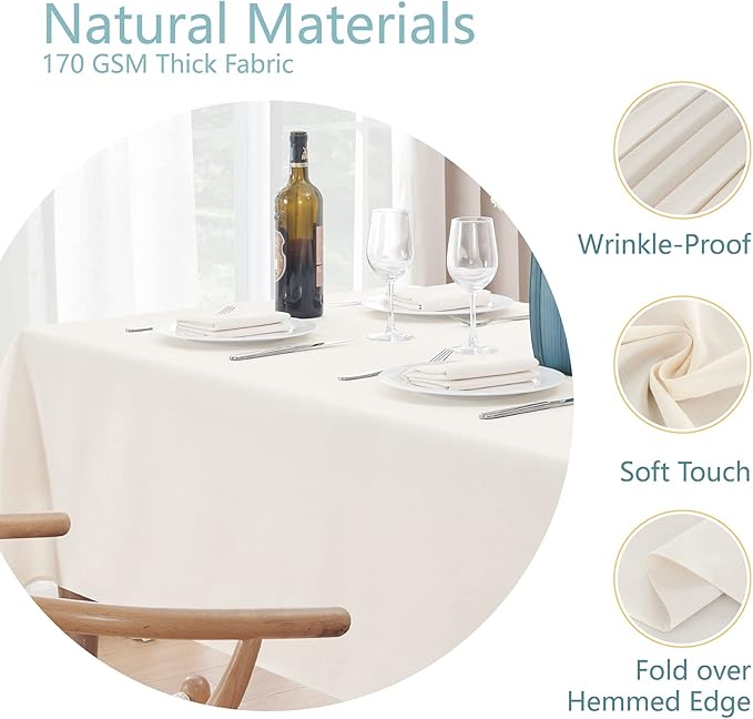 Rectangle Tablecloth 60x120 inch Linen Textured Waterproof Table Cloth Stain and Wrinkle Resistant Washable, Decorative Fabric Table Cover for Outdoor and Indoor Use, Ivory
