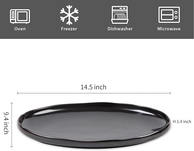 vicrays Serving Platter Ceramic Tray Plates Extra Large Oval 14.5 Inch Porcelain Dinner Plates Long Serving Dish Set Entertaining Party Restaurant Food Meat Sushi Fish Turkey Platter - Black