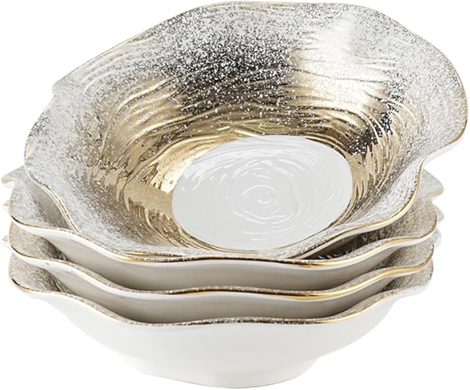 10.4 Inch Ceramic Serving Bowl, Lotus Leaf Wave Edge with Gradual Star Pattern, Handmade Reinforced Porcelain Pasta Bowl, Dishwasher Safe Tableware