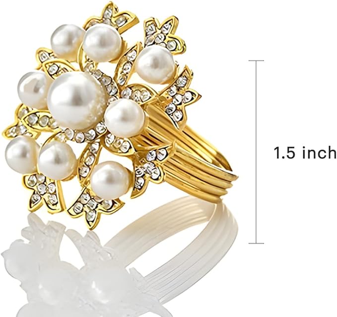 Decozen Set of 12 Gold Napkin Rings with Pearl Design, Festive, Table Decor Setting for Holiday, Wedding, Birthday, Kitchen, Home Decor, Housewarming Gift - Thanksgiving & Christmas Gift Decoration