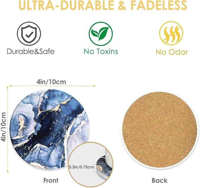 Drink Coasters with Holder 6 Pack, Ceramic Marble Style, Absorbent Abstract - Image 2