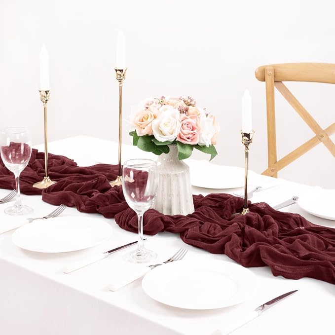 3 Pack Burgundy Cheesecloth Table Runner 10ft Sheer Gauze Events Decor | - Image 4