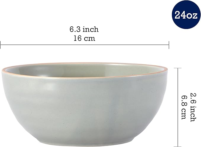 Bico Light Sage Green 24oz Stoneware Cereal Bowls Set, Set of 4, Microwave and Dishwasher Safe, for Cereal, Soup, Noodles