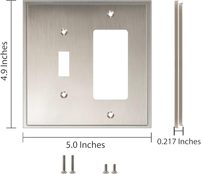 Henne Bery Soft Modern Decorative Wall Plate Switch Plate Outlet Cover (Toggle/Decorator, Satin Nickel)