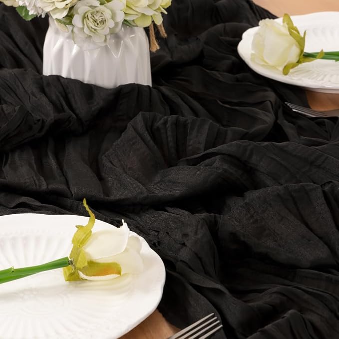 Black Cheesecloth Table Runner 120 Inches 10 Ft Gauze Table Runner | Summer - Image 6