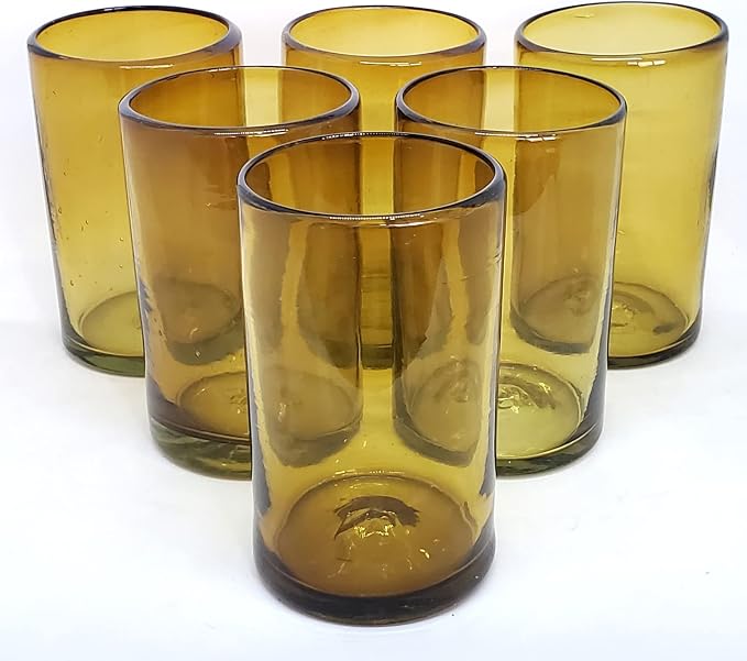 Solid Amber 14 oz Drinking Glasses, Recycled Glass, Toxin-Free by MexHandcraft