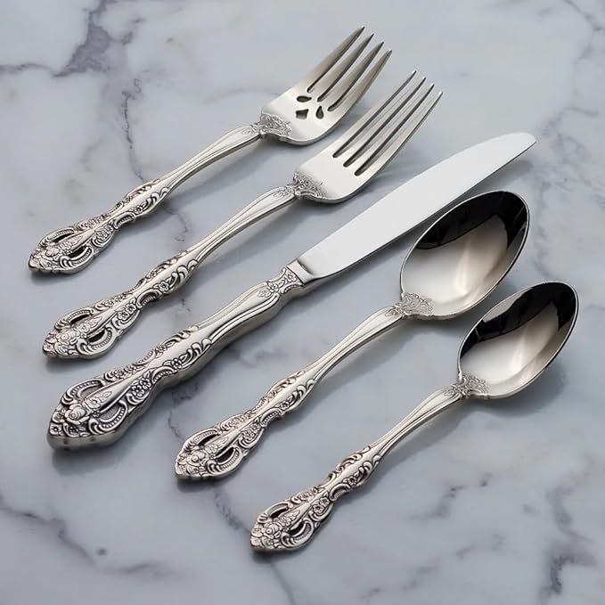 TWEE Luxury Fine Silverware Set for 12 Flatware Set 60 Pieces Relief Sculpture Openwork Design Elegant Tableware Set 18/10 Stainless Steel Cutlery Set Utensil Sets for Home Restaurant Dishwasher Safe