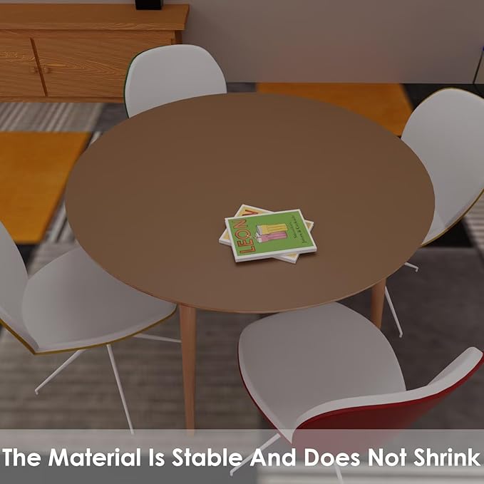 Round Table Pad, 1.8mm Thick, Dia.48 Inch, Leather Table Cover, Dining Table Protector, Mud Color + Champagne Gold