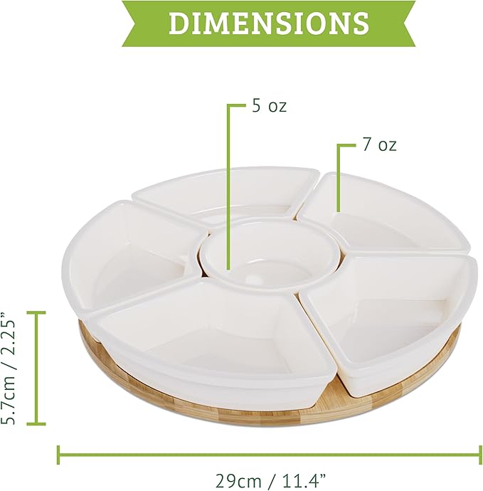 Ceramic Taco Serving Platter - Divided Serving Tray for Taco Tuesday Lazy Susan Taco Bar - Chip and Dip Serving Set for Party - Appetizer Serving Tray for Salsa, Snacks (10 in)