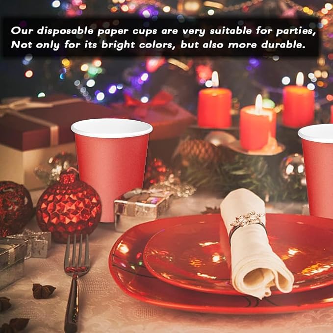 75 Pack 8 oz Disposable Paper Cups, Paper Coffee Cups-Red | Beverage Cups - Image 6
