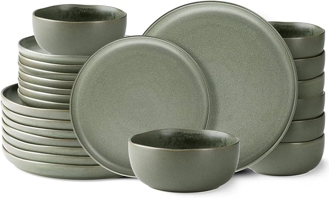 AmorArc Ceramic Dinnerware Sets, Wavy Rim Stoneware Plates and Bowls Sets,Dishwasher & Microwave & Oven Safe Dishes set, Service for 8 (24pc)