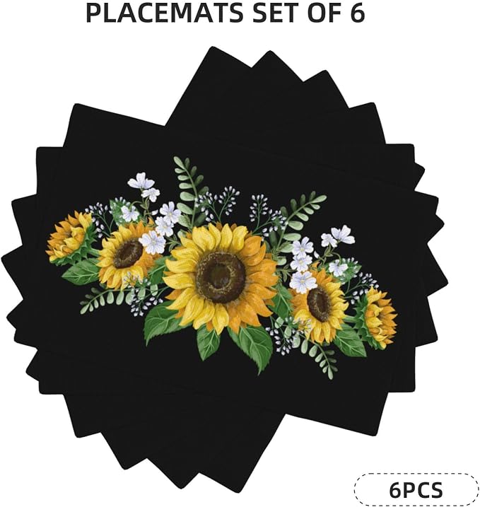 Fiokroo Sunflowers Wild Flowers Placemats Set of 6 Table Mats Table Tableware - Image 7
