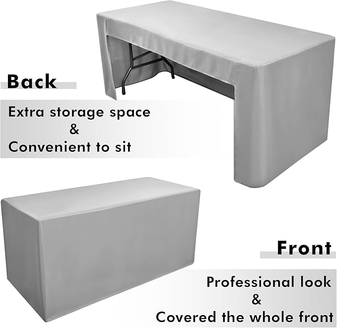 Nasitos 2 Pack Silver 6ft Fitted Tablecloth for Rectangular Table-Open Back Folding Table Cover Washable Fabric and Wrinkle Resistant Tablecloth for Parties, Wedding, Craft Fair, Cocktails, Weddings