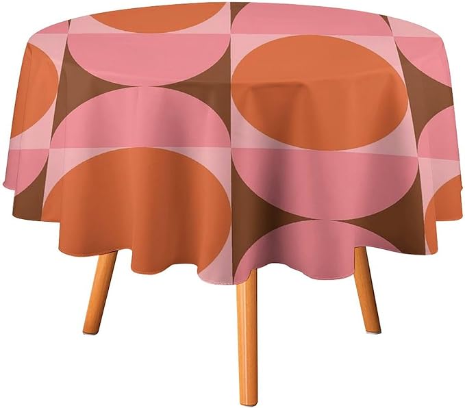 Mid Century Round Tablecloth, Abstract Retro 50s 60s Style Geometric Print Tablecloth for Home Party Dining Room Kitchen Decorm 60Inch(152cm)