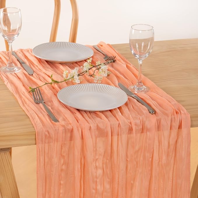 Peach Pink Gauze Cheesecloth Table Runner 10ft Sheer Dinning Decor | - Image 6