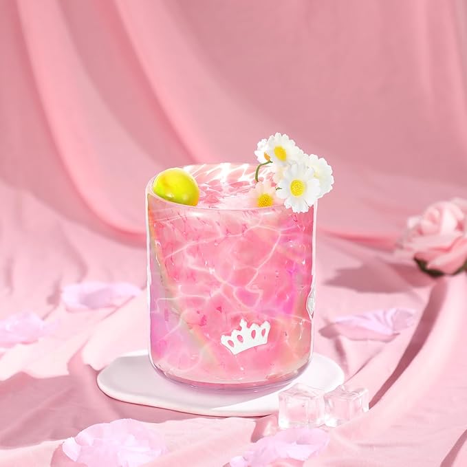 Icon Juice Glasses, 14oz Stemless Wine Drinking Juice Glass Cup for Valentine Party Supplies Gift(2 Pcs,Witch & Princess)
